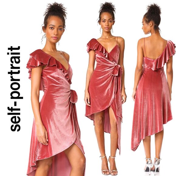 Self-Portrait Dresses & Skirts - 💥BREATHTAKING!💥RARE! Self Portrait Devore Blush Velour Asymmetrical Dress